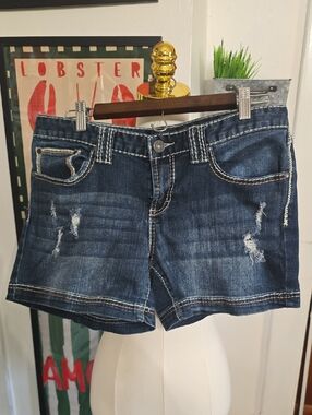 Maurices Dark Blue Distressed Denim Jean Shorts